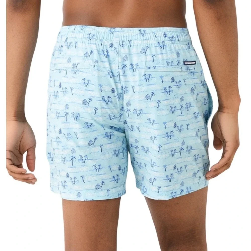 NWT Southern Tide, Nice To Sea You Swim Trunks, All Over Palm Trees, Size XXL
